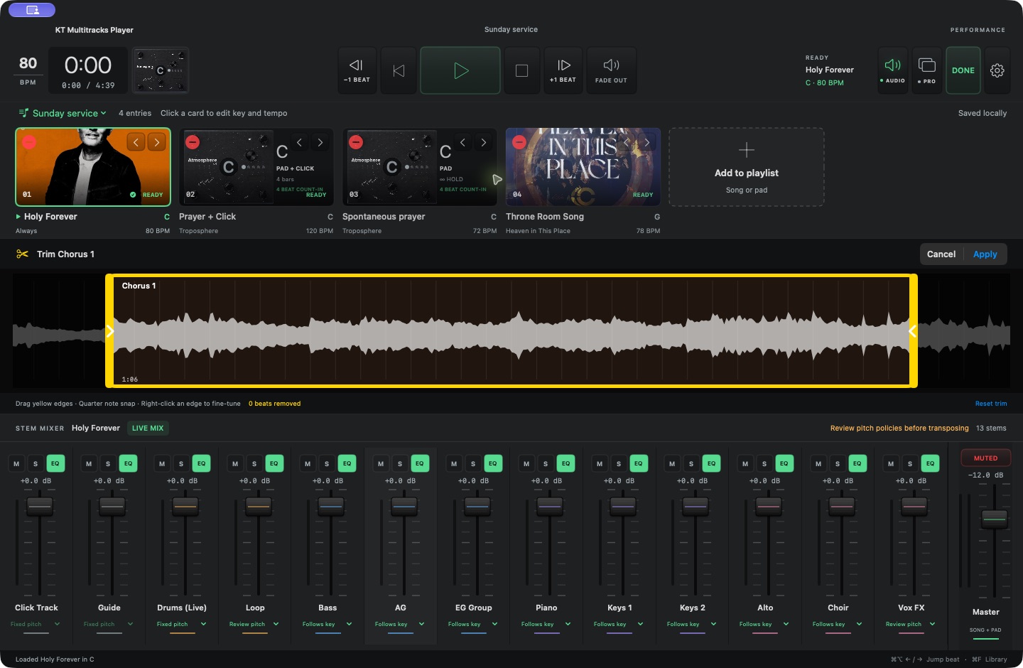 A real player screen showing yellow trim handles around a chorus section.